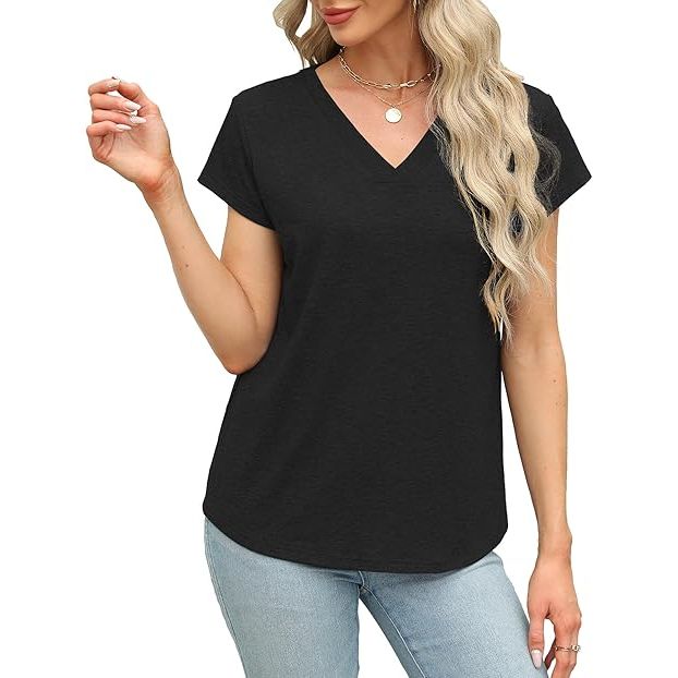 Women's loose casual summer short-sleeved V-neck top