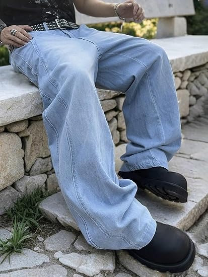 Men’s Irregular Stitch Baggy Denim Pants