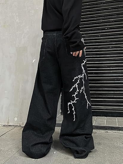 Hip-Hop Embroidery Loose Black Denim Pants