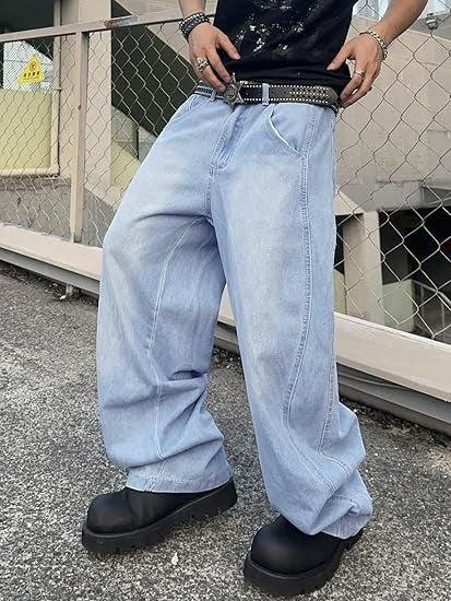 Men’s Irregular Stitch Baggy Denim Pants