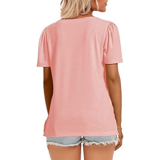 Casual Loose Puff Sleeve Crew Neck Short-Sleeve Tops