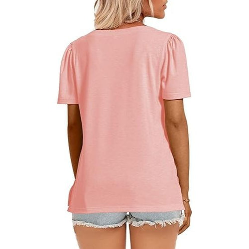 Casual Loose Puff Sleeve Crew Neck Short-Sleeve Tops