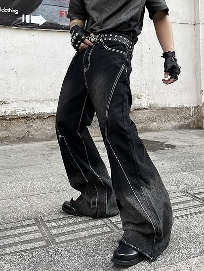 Retro Flared Bell-Bottom Denim Pants with Irregular Stitching