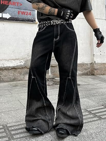 Retro Flared Bell-Bottom Denim Pants with Irregular Stitching