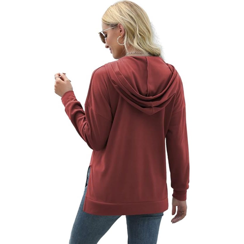Women's Casual Button Hooded Long Sleeve Sweatshirt