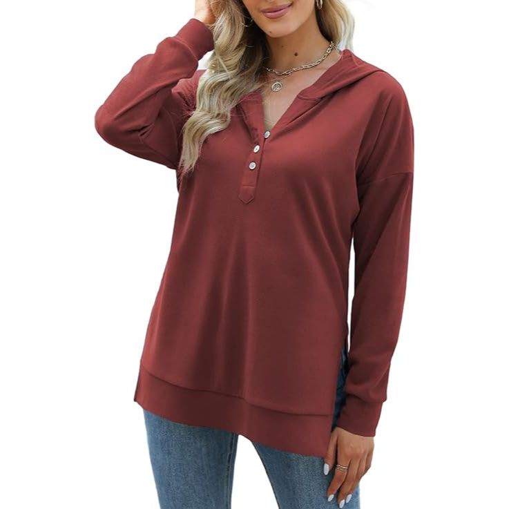 Women's Casual Button Hooded Long Sleeve Sweatshirt