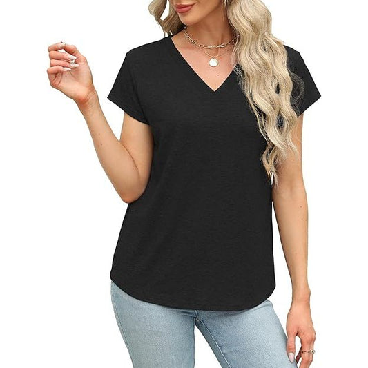 Women's loose casual summer short-sleeved V-neck top