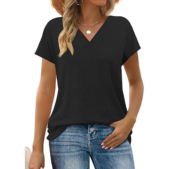 Women's loose casual summer short-sleeved V-neck top