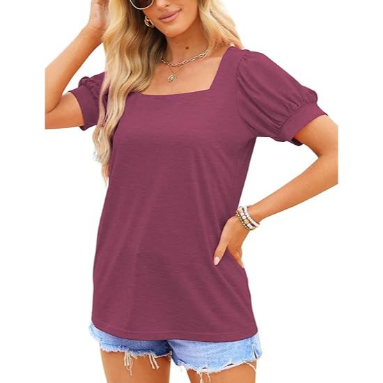 Women's Summer Short Sleeve Square Neck Fashion Casual Tunic Top