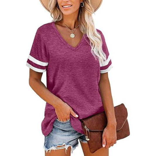 Women's Short Sleeve V-Neck Side Slit Top
